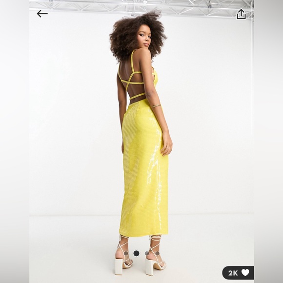 ASOS DESIGN embellished racer neck midaxi dress in allover sequin in yellow - Picture 6 of 6